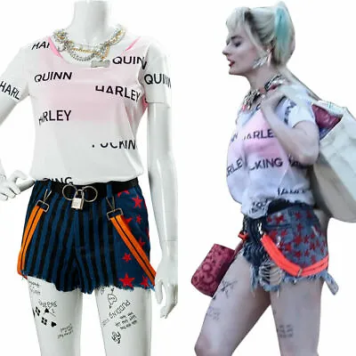 Cosplay Halloween Female Outfit T-shirt Harley Quinn Birds Of Prey Costume Fancy • £22.79