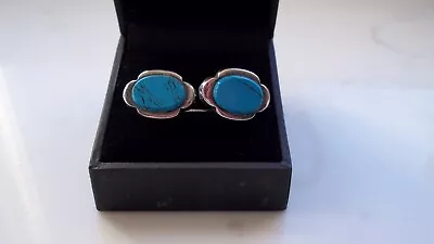 $30.77 • Buy 925 Sterling Silver Cufflinks Turquoise Coloured Stone 925 Stamped Unused