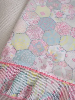 Vintage Retro Patchwork Pink Blue Flower Frilly Double Duvet Quilt Cover 80s 90s • £22