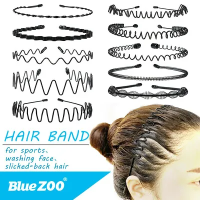 Black Metal Sports Hairband Headband Wave Alice Style Hair Band Unisex Men Women • £2.26