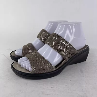 Mephisto Women's Mobils 2 Straps Leather Wedge US 7 Beige Snake Slide Sandals  • $43.18