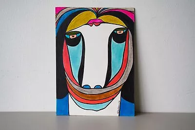 Vintage Drawing Abstract Contemporary Modern Portrait Of A Face By E.J. Hartmann • $95