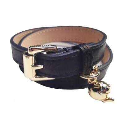 Excellent Condition Mulberry Black Leather Double Cuff Teapot Charm Bracelet • £100