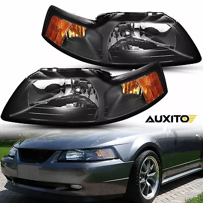 New Black Amber Headlights Assembly For 1999-2004 Ford Mustang 99 00 01 02 03 04 • $62.69
