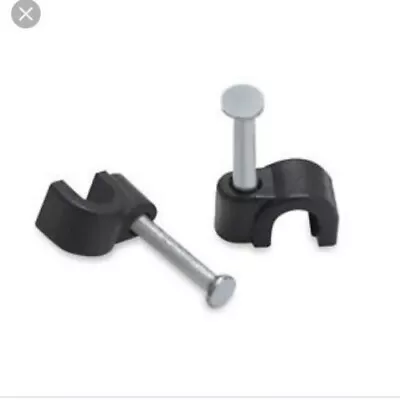 9mm Round Black Cable Clips Tacks Cleats With Masonry Nail Flex Clips • £2.50