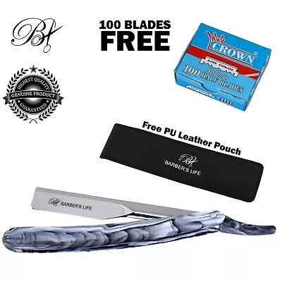 100 Blades + Steel Classic Straight Edge Barber Razor Cut Throat Salon Shaving • $8.99