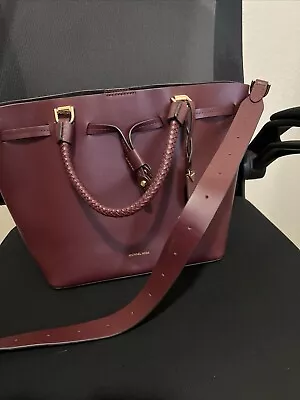 MICHAEL KORS Burgundy Leather Adjustable Shoulder Two-Way Strap Bucket Handbag • $99