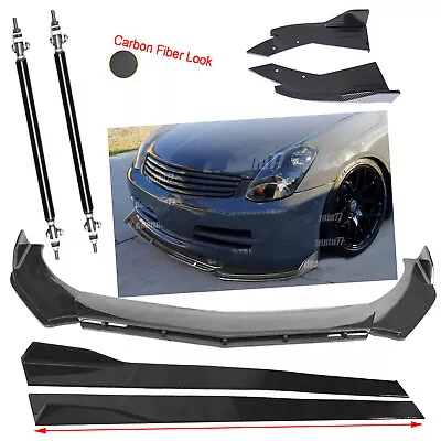 Carbon Fiber Front Bumper Lip Splitter For Infiniti G35 G37 Side Skirt Strut • $129.99