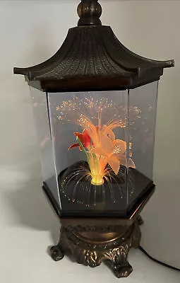 Vintage Fiber Optic Lamp Flower Pagoda Brass/Antique Gold Color Change Light MCM • $49.99