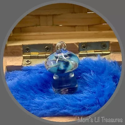 Blown Glass Clear And Blue Swirl Design Mushroom Pendant Vintage • $8