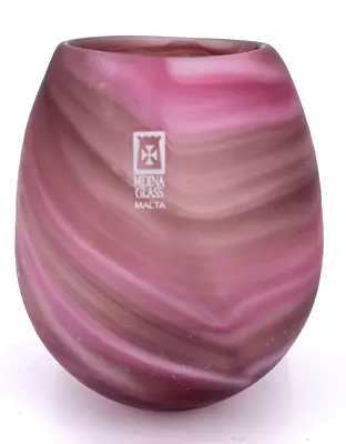 Mdina Candleholder Votive Vase Art Glass Malta Pink Swirl 4  Vintage • $24.99