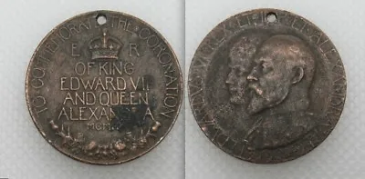 1902 King Edward VII & Queen Alexandra Coronation Medal - Holed • £5