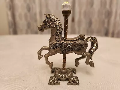 1990 Masterworks Fine Pewter Armoured Carousel Horse Diamond Cut Crystal Prism  • $27.95