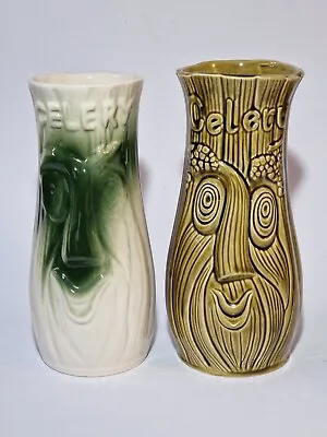 Vintage Novelty Sadler Face Pot - Green 2 Faced Celery Vase Jars • £25