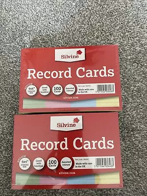 2 Pack Of 100 Record Cards Ruled 6  X 4  Assorted Colours - Revision Index Cards • £0.99