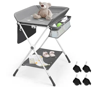 Adjustable Baby Changing Table Folding Multi-purpose Diaper Station W/ 4 Wheels • £47.95