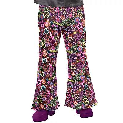 Adult Mens 1960s Peace Out Flares Hippie Trousers 70s Love Hippy Fancy Dress • £10.95