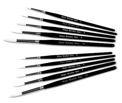 Synthetic Sable Brush Packs Of 10 Round Watercolour Acrylic Paint White / Black • £5.18