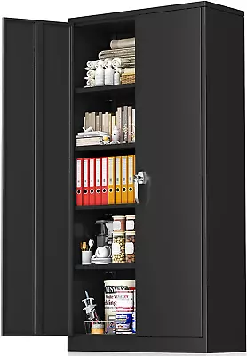 Greenvelly Storage Cabinet 72” Black Garage Steel Locking Cabinet With Doors An • $142.49