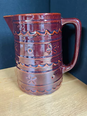 VTG MARCREST Oven Proof Stoneware USA Brown Daisy & Dot Large 8-inch Pitcher Jug • $13.99