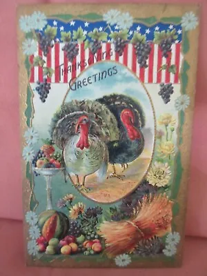 $1.99 • Buy German Embossed Thanksgiving  Greetings Postcard W USA BANNER, 1910