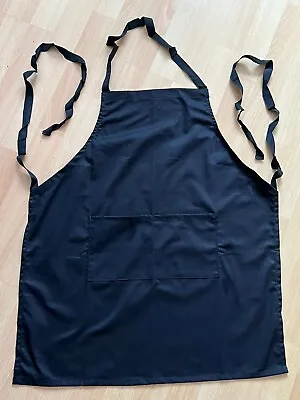 CHEFS APRON Black Poly Cotton Catering Cooking BBQ With Bib Pockets • £5.99