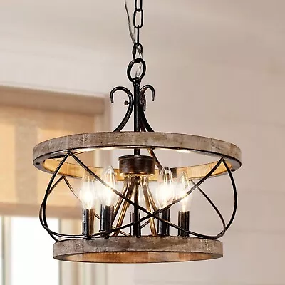 Oaks Aura FC4059-5H Farmhouse 5-Light Weathered Wood Cage Rustic Chandelier (OB) • $84.99