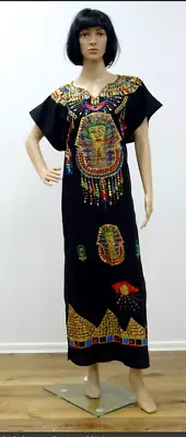 Women's Dress Size XL Boho Tunika Party Kaftan Egyptian Hippie Black C1923 • £9.02