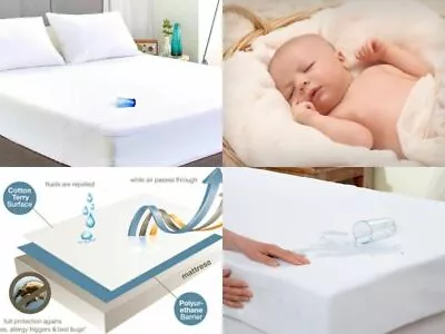 Waterproof Terry Towel Mattress Protectors Fitted Sheet Bed Cover Non-Allergenic • £7.90