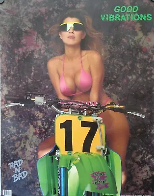 Motorcycle Poster 1991 Kawasaki KX250 Rad & Bad Good Vibrations Bikini Motocross • $6.95