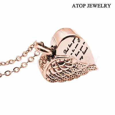 New Angel Heart Wings Urn Necklace For Ashes Cremation Pendant Memorial Jewelry • $10.99