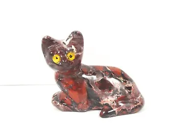 Vintage Small Red Cat Figurine Carved Polished Natural Jasper Miniature • $15