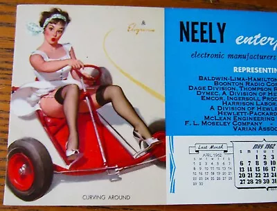 Vtg Gil Elvgren Pin-Up Calendar Blotter May 1962 CURVING AROUND Go Kart Neely HP • $13.99