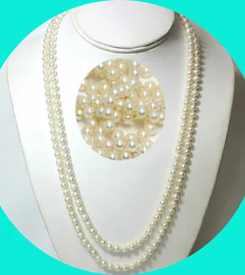 Vintage Pearl Necklace Single Strand 5.5 MM - 6 MM Cream Knotted 46  Endless • $395