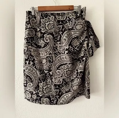 Valerie Steven’s Bandana Print Faux Wrap Skirt Elastic Waist 100% Silk Size L • $25