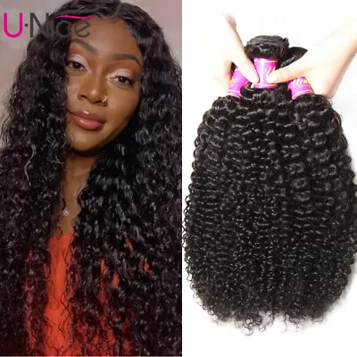 UNice Hair Mongolian Curly 3 Bundles Human Hair Extensions Virgin Hair Weaves US • $65.97