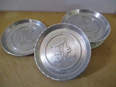 Vintage Forged Aluminum Set Of 8 Coasters F Monogram MCM • $10.50