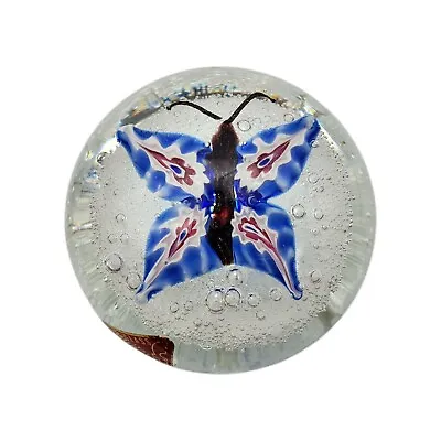 Murano Ferro & Lazzarini Italy Glass Paperweight Millefiori Blue Butterfly • $15.99