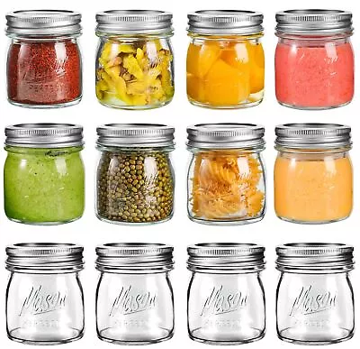 12Pack Mason Jars 8oz With Airtight Lids And Bands - Regular Mouth Glass Cann... • $30.77