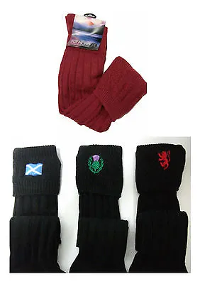 Mens Kilt Hose Colours Scottish Wool Socks Black Red Cream Purple Ecru • $12.38