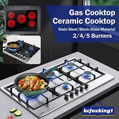 $219.55 • Buy Maxkon Gas Cooktop 4/5 Burner Stove Gas Hob Cooker Black Glass Steel NG LPG