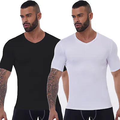 Men’s V Neck Shirts Casual Short Sleeve Gym Athletic T Shirt Tops Workout Shirt • $23.99