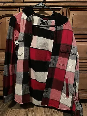$29.99 • Buy EXPRESS Button Down Red Plaid Hooded Flannel Shirt Men's Size Medium
