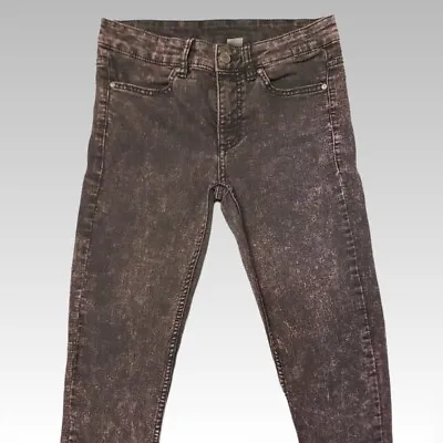 Purple Acid Wash Skinny Jeans Punk Sz 8 Low Rise Black Grunge Sleaze Skater H&M • $16.19