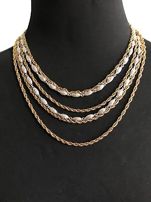 £75 • Buy Vintage Crown Trifari Two Toned Multi Link Layered Necklace