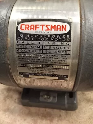 Used Craftsman 1/2 HP Dual Shaft Electric Motor Model 115.6963 3450RPM • $89.99