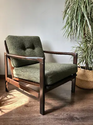 Olive Linen Century Vintage Danish Style Armchair 1960s-70s • £590
