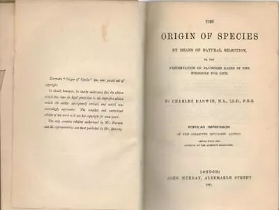 Charles Darwin / On The Origin Of Species By Means Of Natural Selection 1901 • $43.75