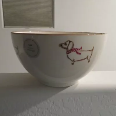 Dachshund Christmas Made In Portugal  Tan/Beige Stoneware Large Bowl 9-3/4  NEW • $49.99