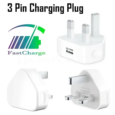 UK 3 Pin Mains Wall USB Charging Plug Wall Charger Adapter For IPhone Samsung • £5.89